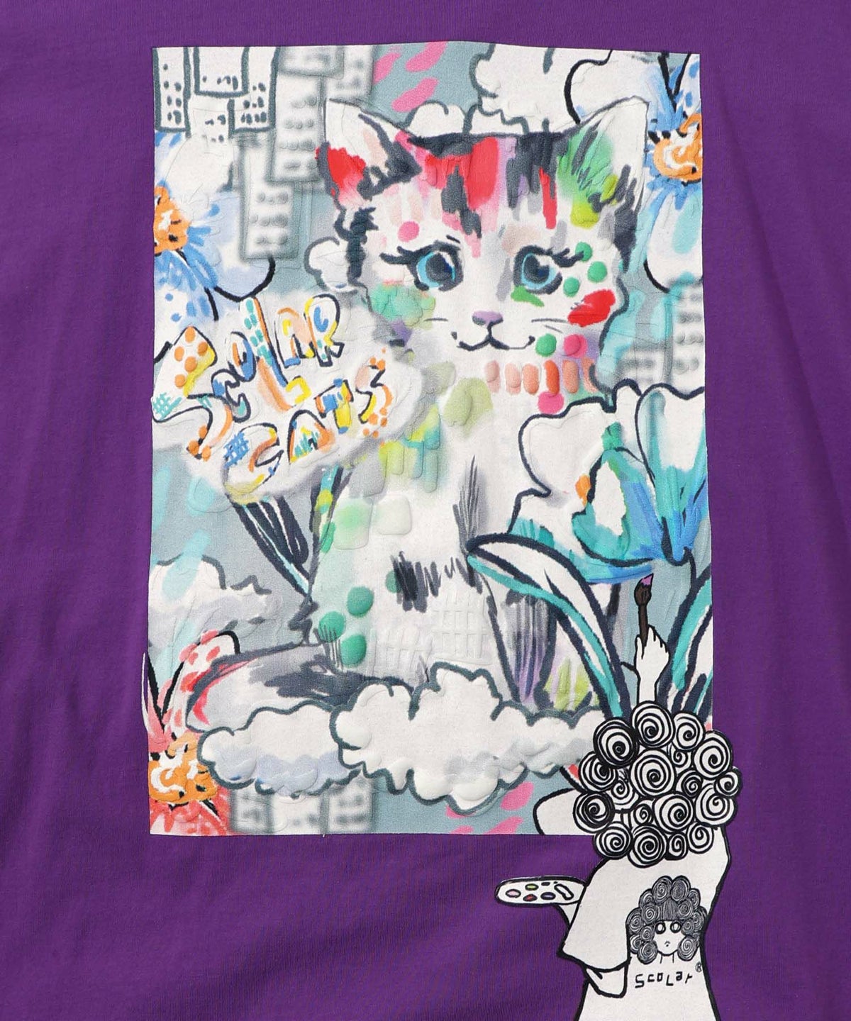 画家スカラーちゃんネコ柄チュール切替チュニック-15