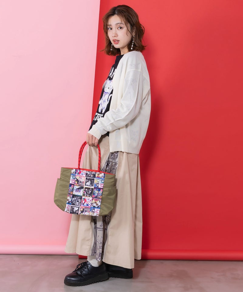 コラージュ総柄 パラコード配色トートバッグ-2