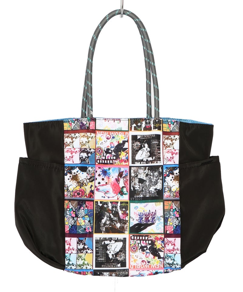 コラージュ総柄 パラコード配色トートバッグ-5