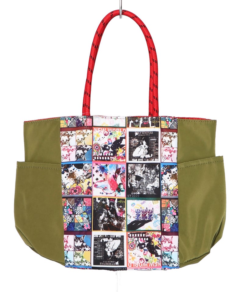 コラージュ総柄 パラコード配色トートバッグ-8