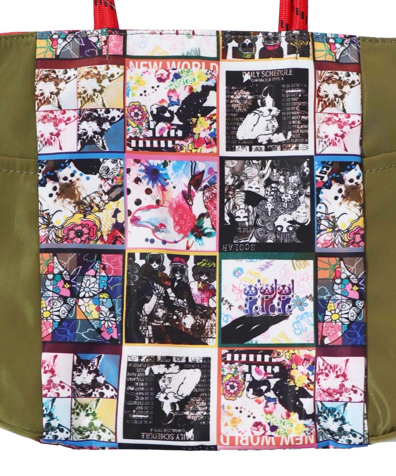 コラージュ総柄 パラコード配色トートバッグ-9