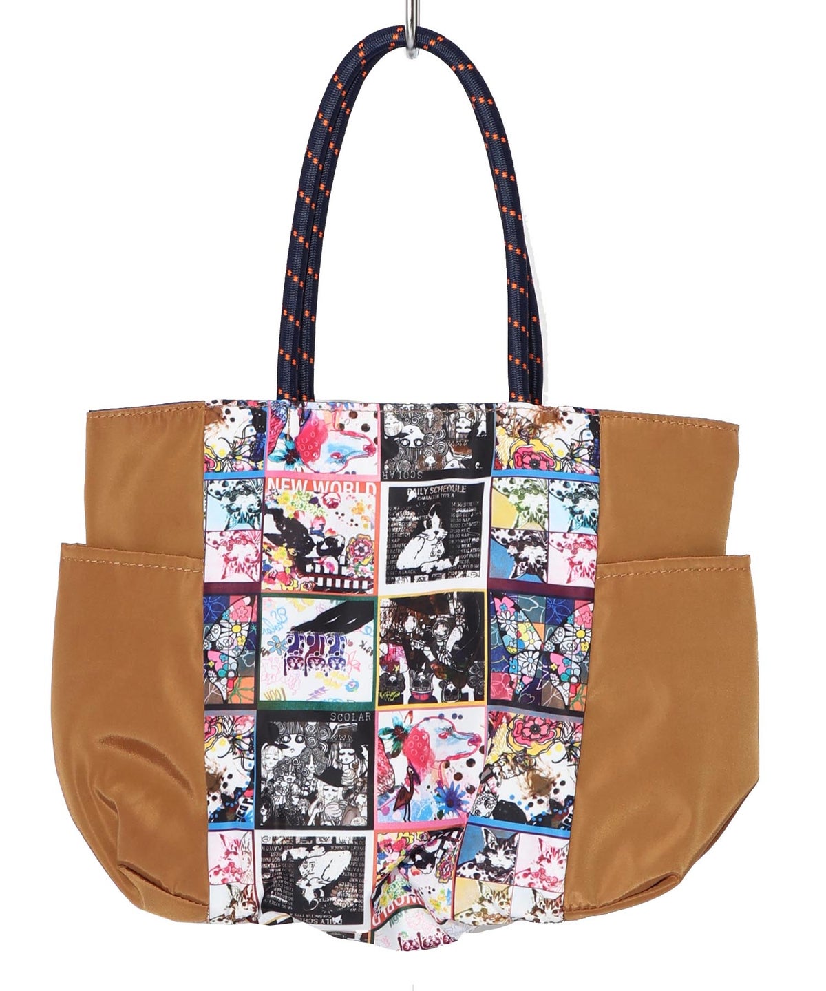 コラージュ総柄 パラコード配色トートバッグ-11