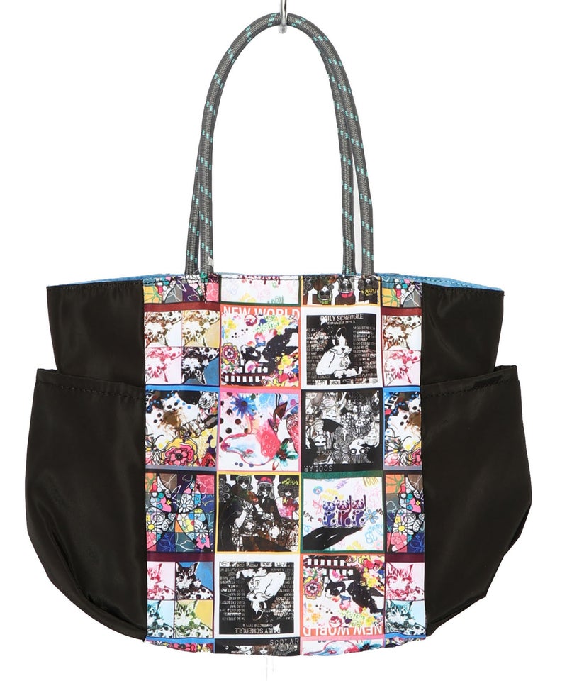 コラージュ総柄 パラコード配色トートバッグ-14