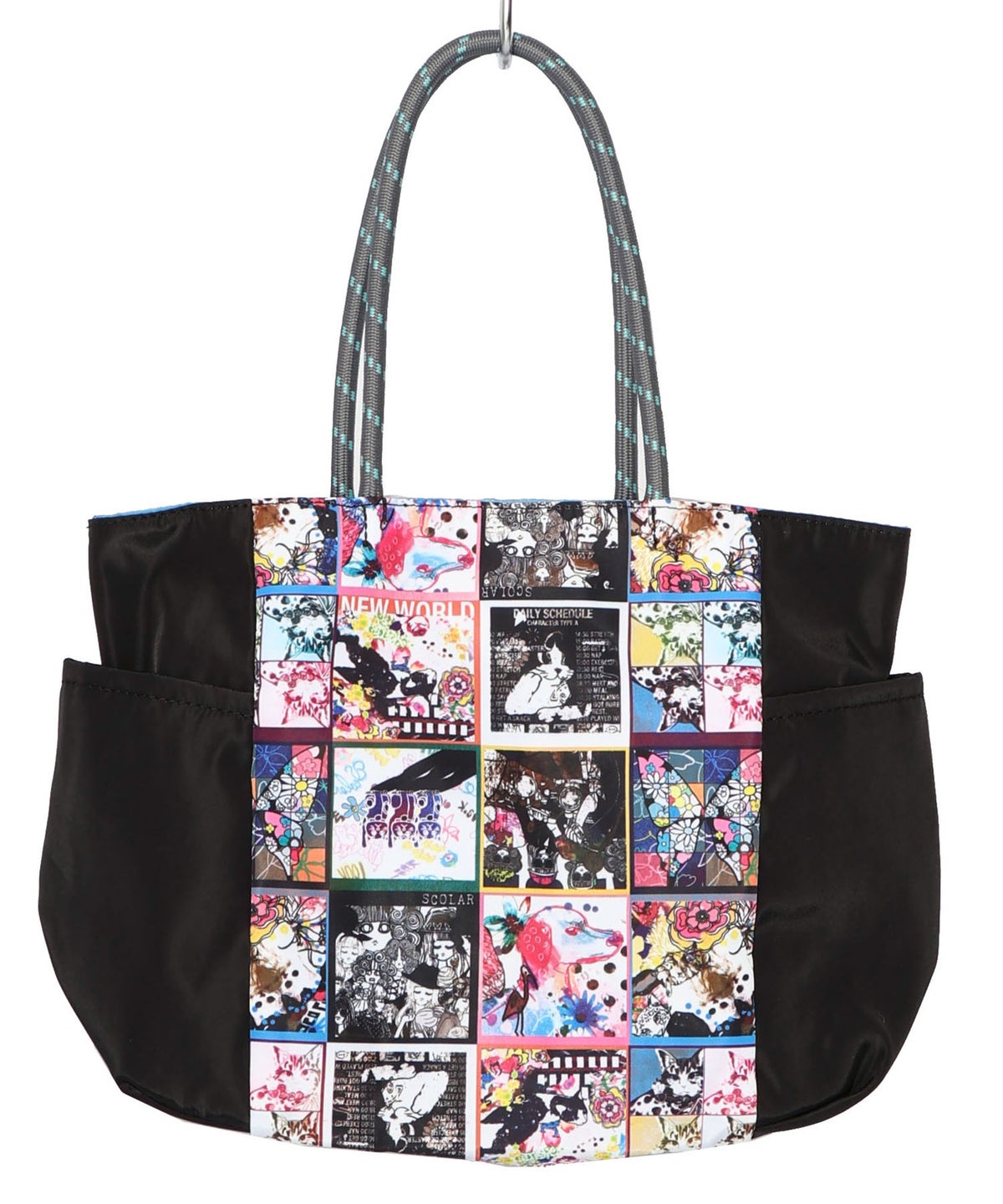 コラージュ総柄 パラコード配色トートバッグ-15