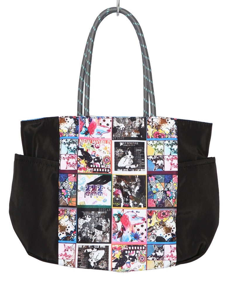 コラージュ総柄 パラコード配色トートバッグ-15