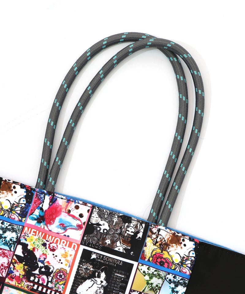 コラージュ総柄 パラコード配色トートバッグ-17