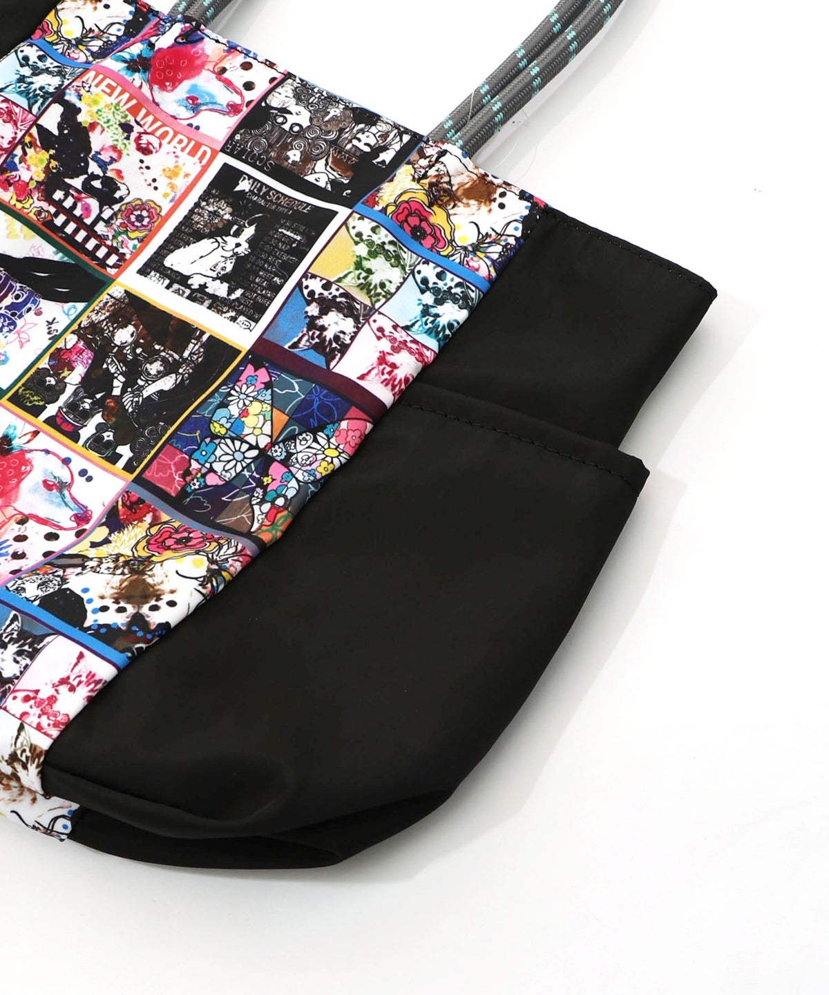 コラージュ総柄 パラコード配色トートバッグ-18