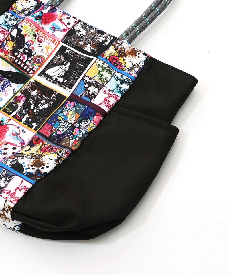 コラージュ総柄 パラコード配色トートバッグ-18