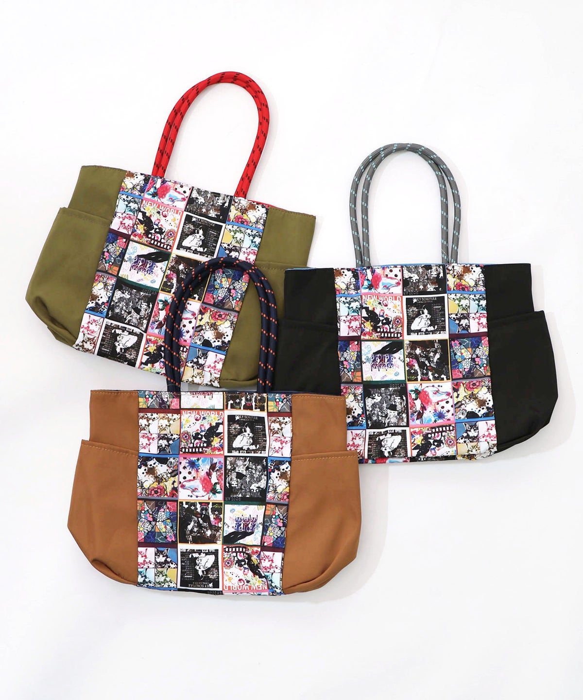 コラージュ総柄 パラコード配色トートバッグ-21