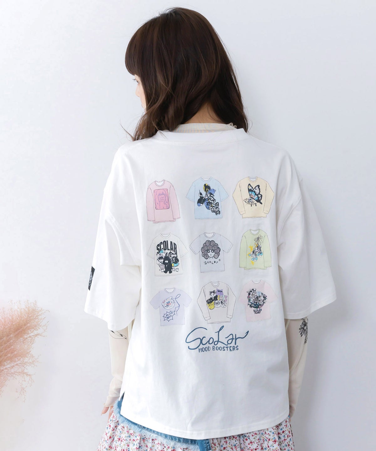 胸ポケット付き ストリート風バックプリントTシャツ-2