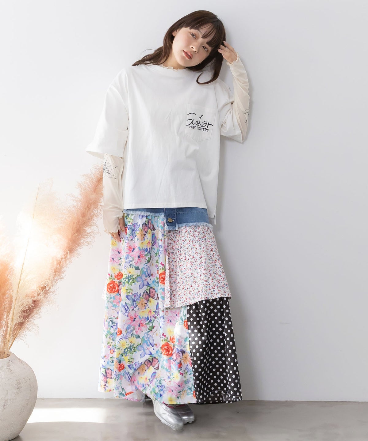 胸ポケット付き ストリート風バックプリントTシャツ-3