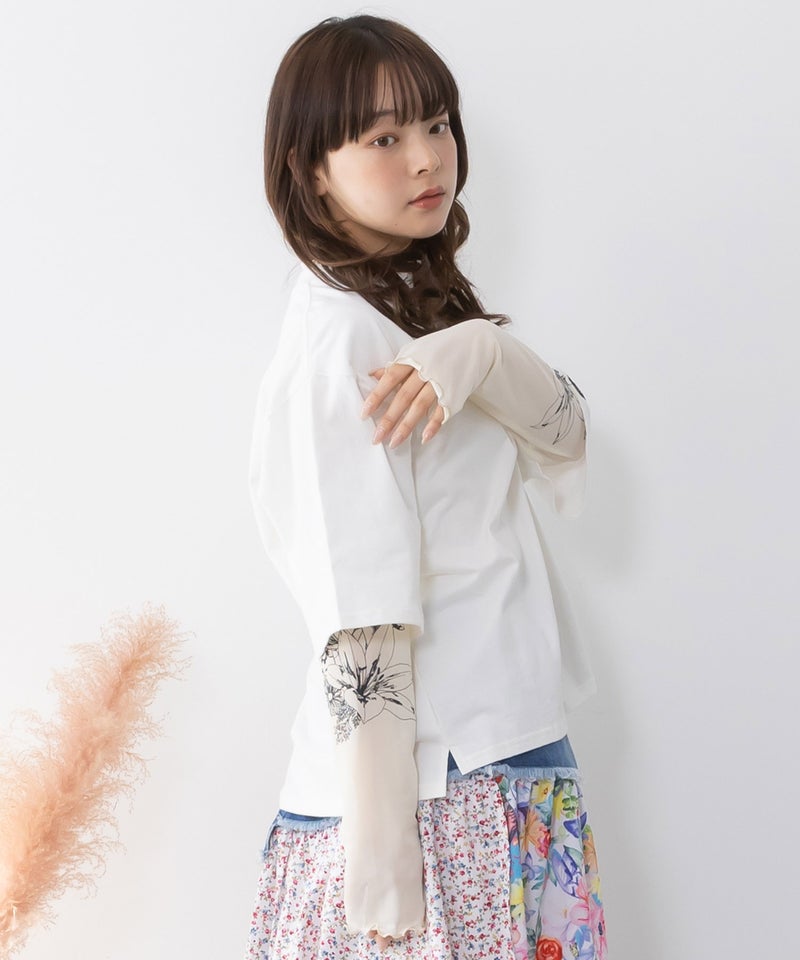 胸ポケット付き ストリート風バックプリントTシャツ-7