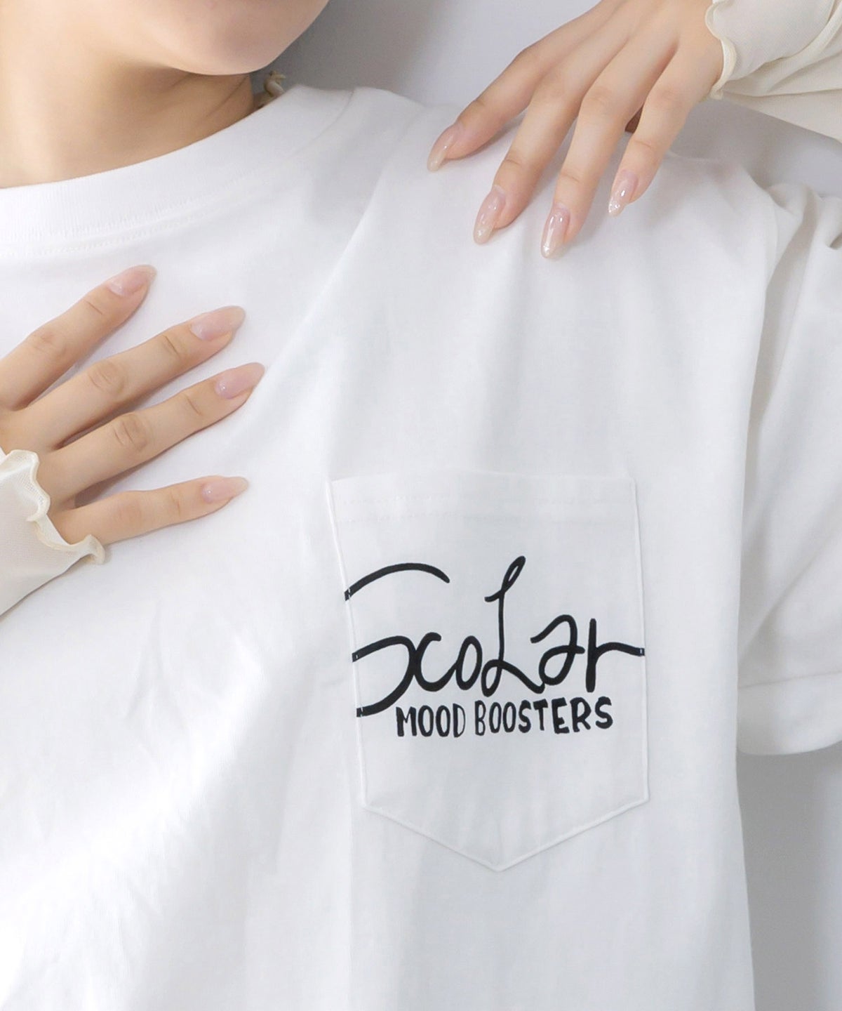 胸ポケット付き ストリート風バックプリントTシャツ-8