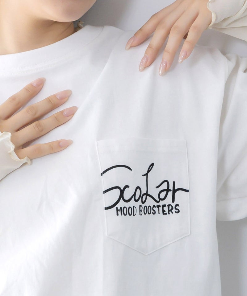 胸ポケット付き ストリート風バックプリントTシャツ-8