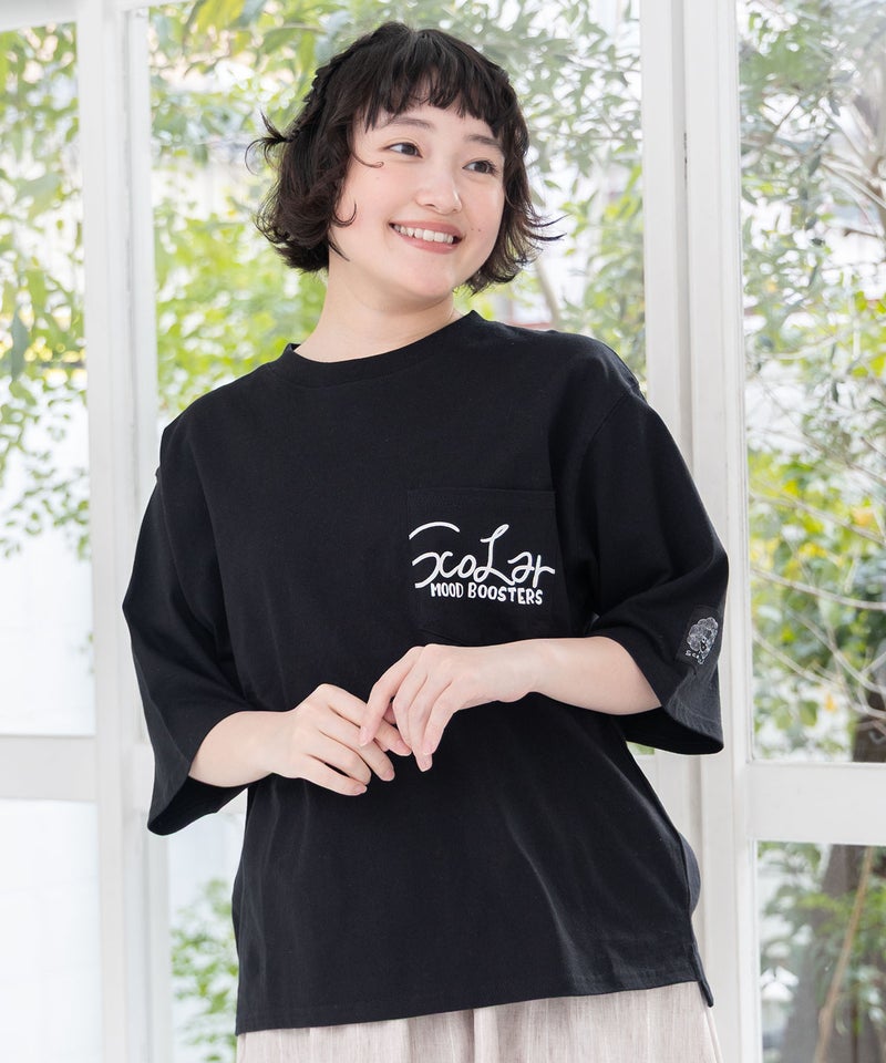 胸ポケット付き ストリート風バックプリントTシャツ-11
