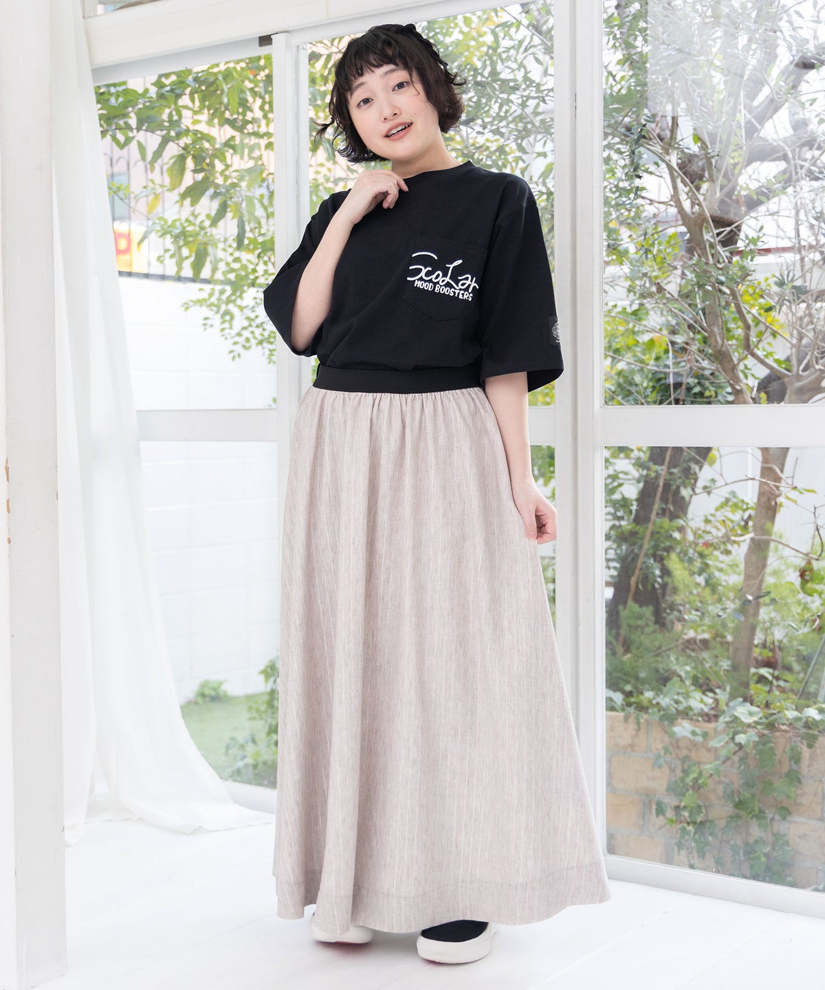 胸ポケット付き ストリート風バックプリントTシャツ-12