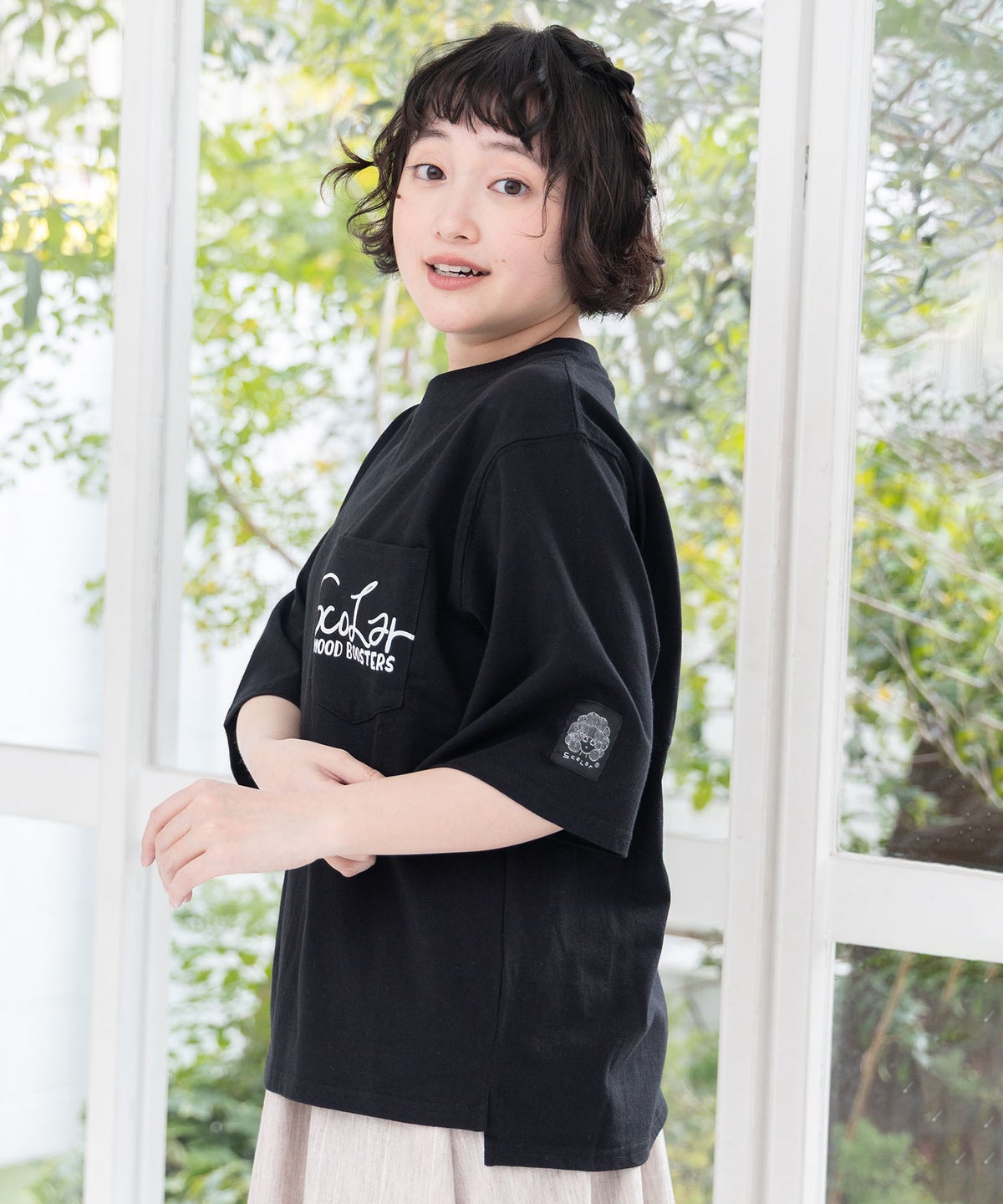 胸ポケット付き ストリート風バックプリントTシャツ-14