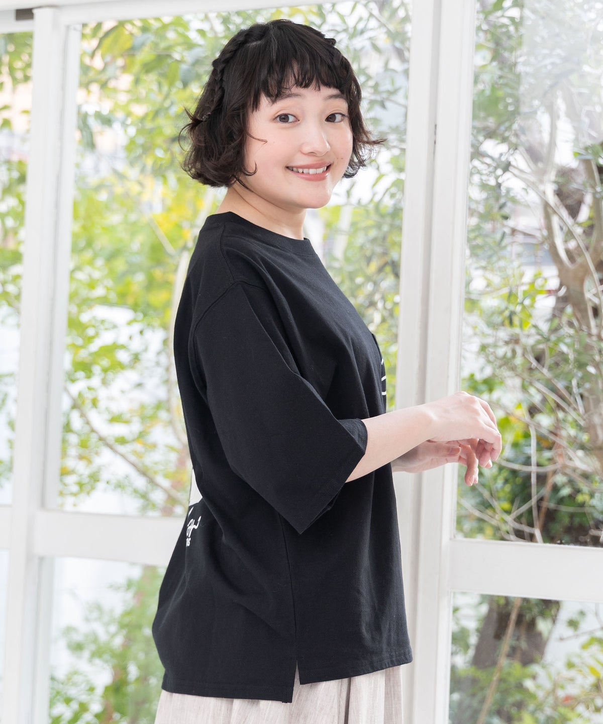 胸ポケット付き ストリート風バックプリントTシャツ-16