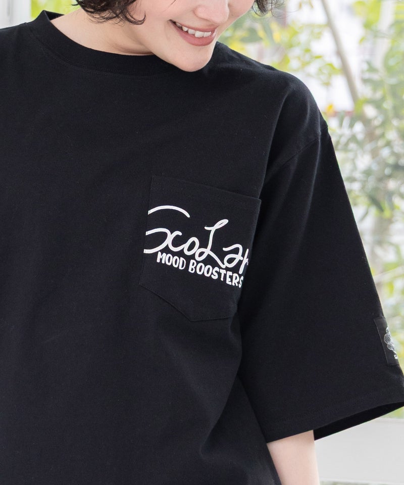 胸ポケット付き ストリート風バックプリントTシャツ-17