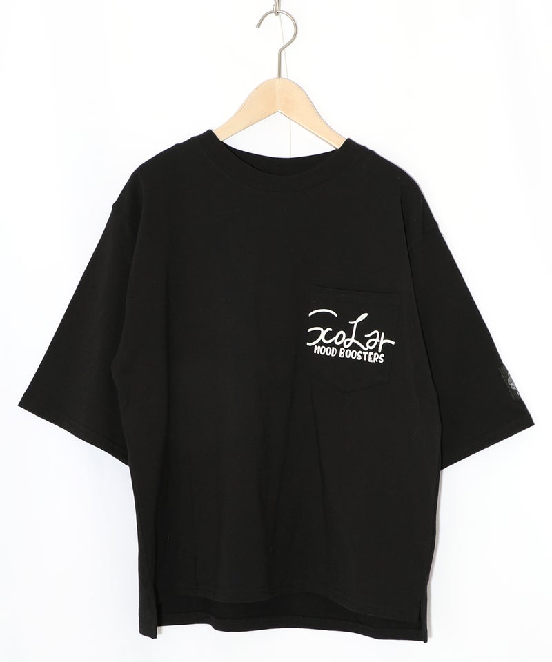 胸ポケット付き ストリート風バックプリントTシャツ-23