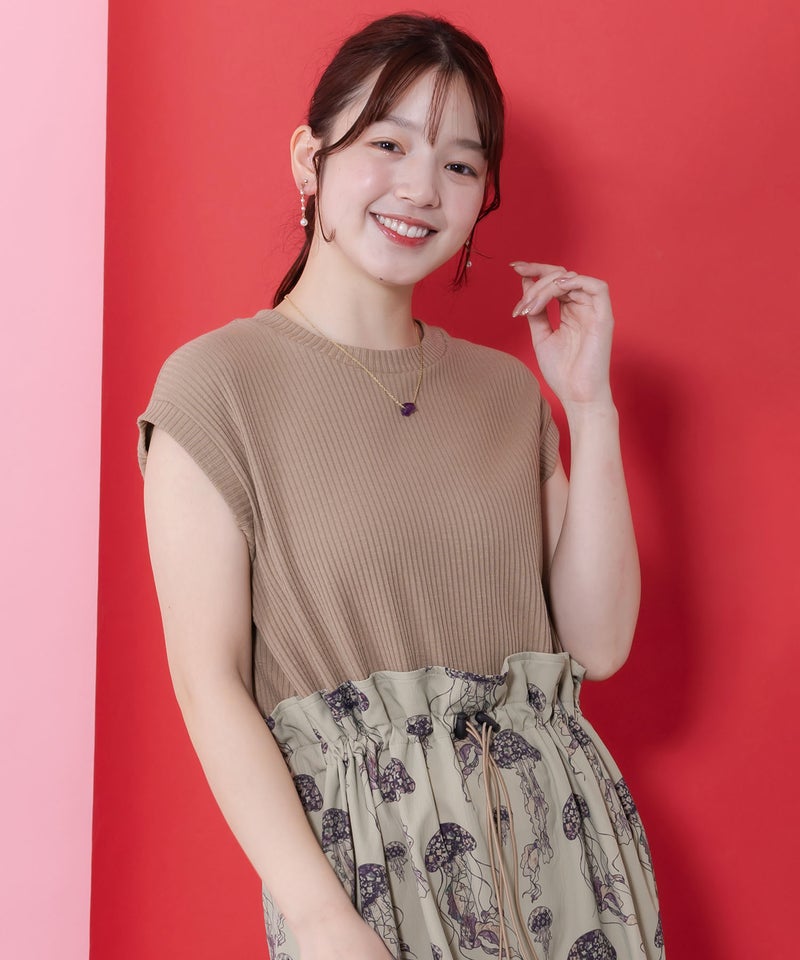 ネコorクラゲ柄×テレコ素材 ノースリーブワンピース-5