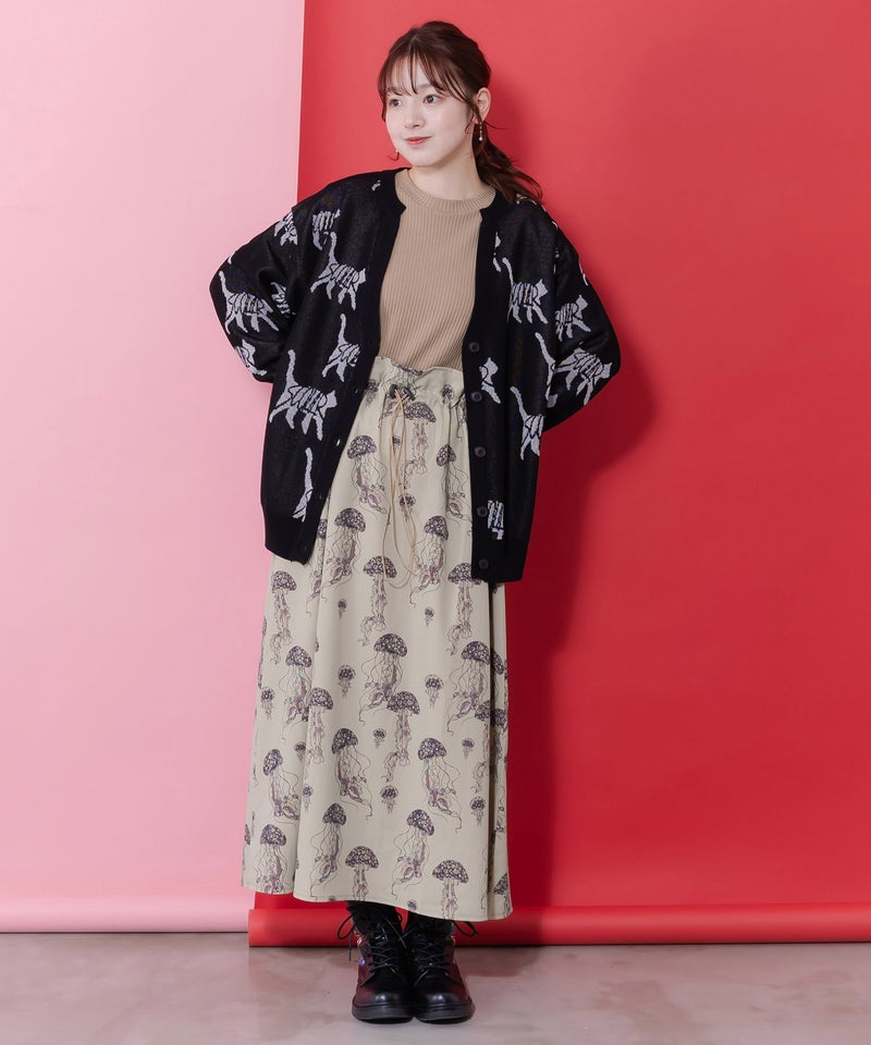 ネコorクラゲ柄×テレコ素材 ノースリーブワンピース-9