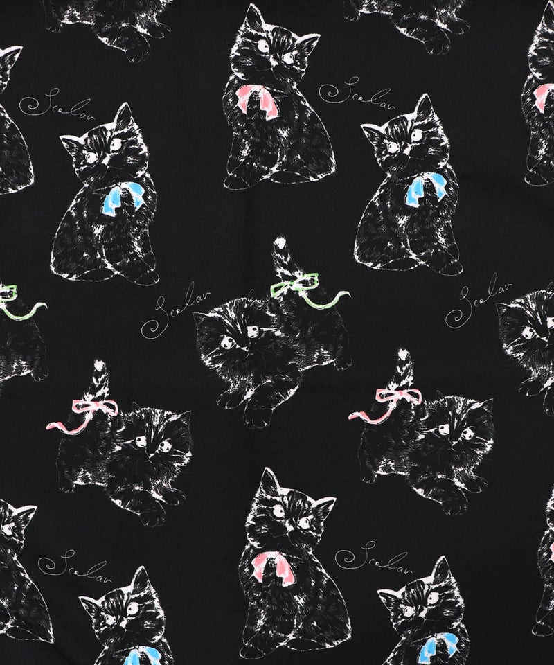 ネコorクラゲ柄×テレコ素材 ノースリーブワンピース-18