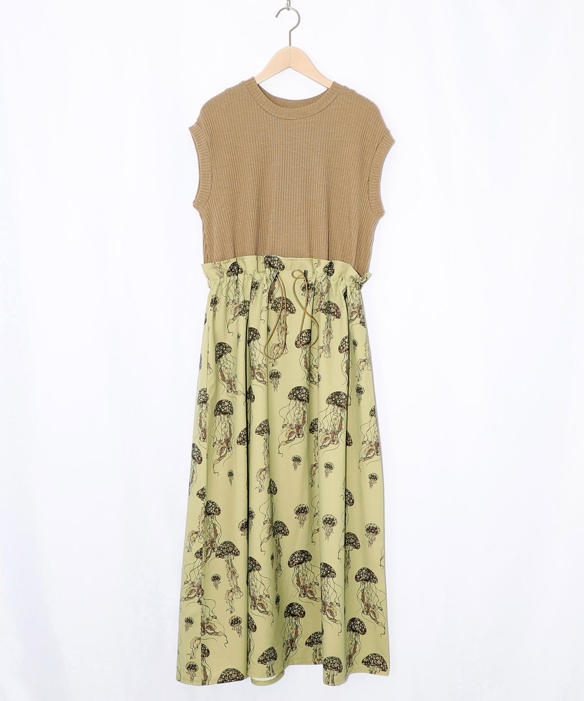 ネコorクラゲ柄×テレコ素材 ノースリーブワンピース-19