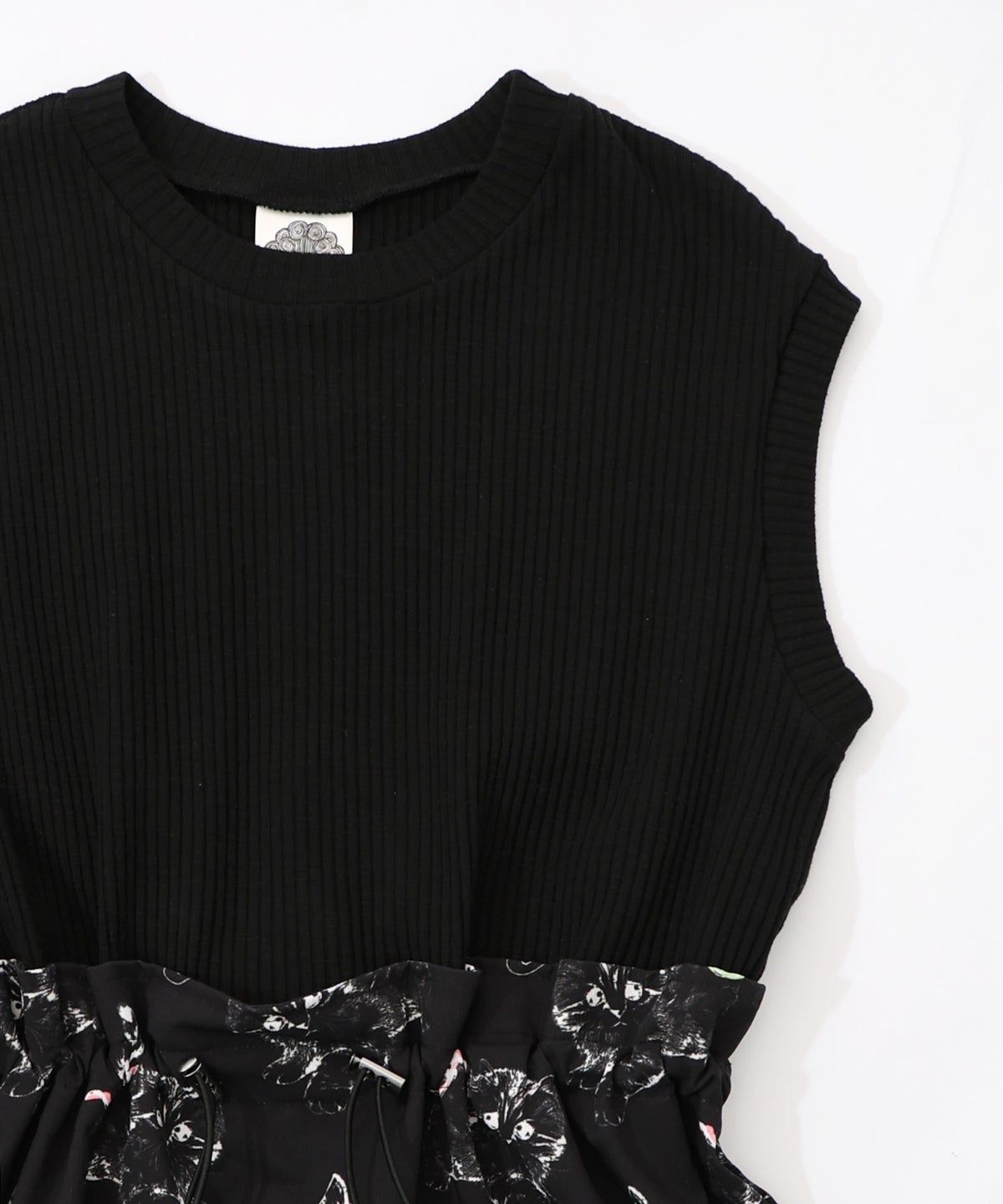 ネコorクラゲ柄×テレコ素材 ノースリーブワンピース-22