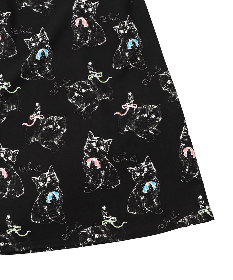 ネコorクラゲ柄×テレコ素材 ノースリーブワンピース-25