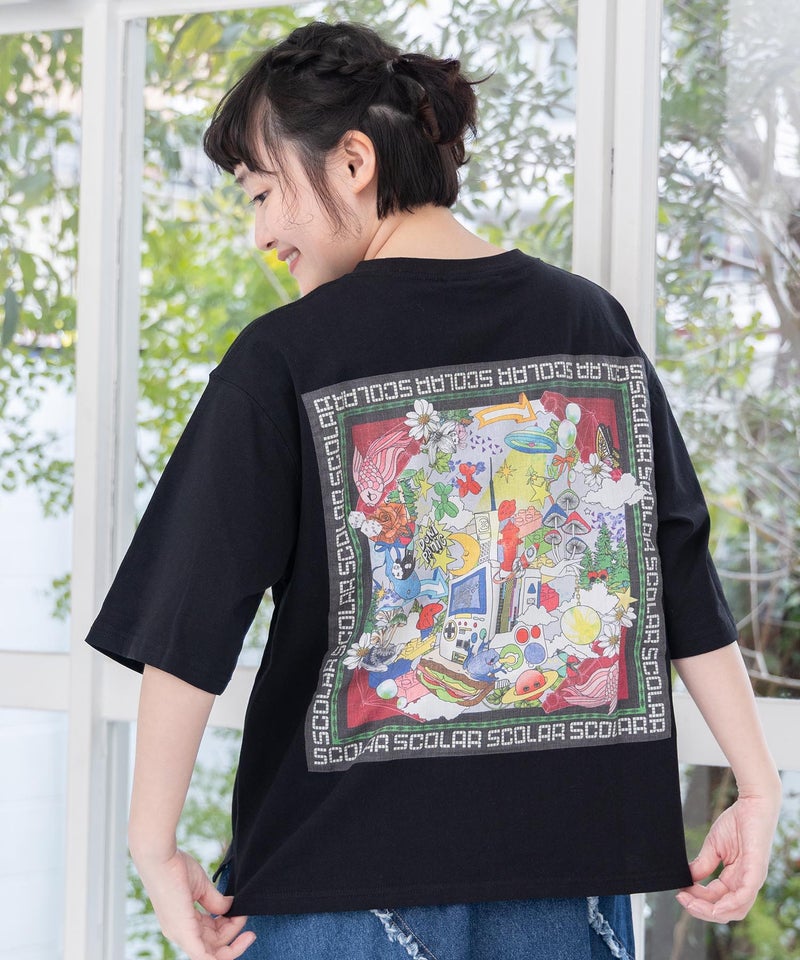 レトロスカーフ柄 バックアップリケTシャツ-2