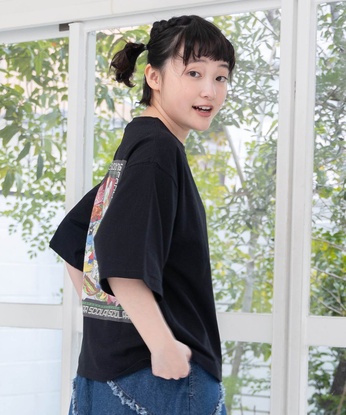 レトロスカーフ柄 バックアップリケTシャツ-5