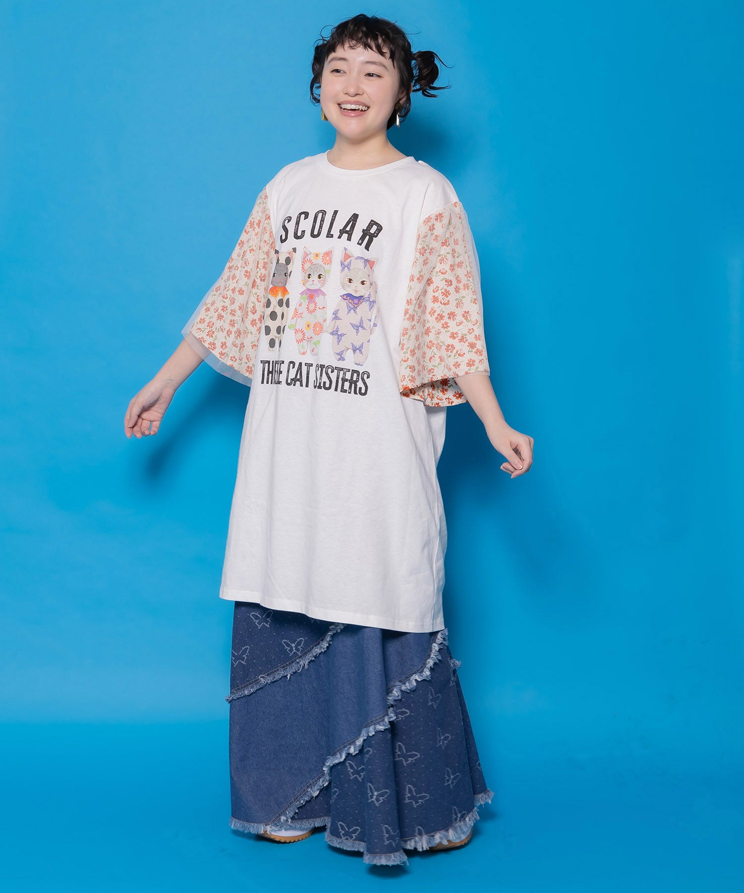 161628：おしゃれネコシスターズ チュール重ね袖ワンピースの通販-ScoLar