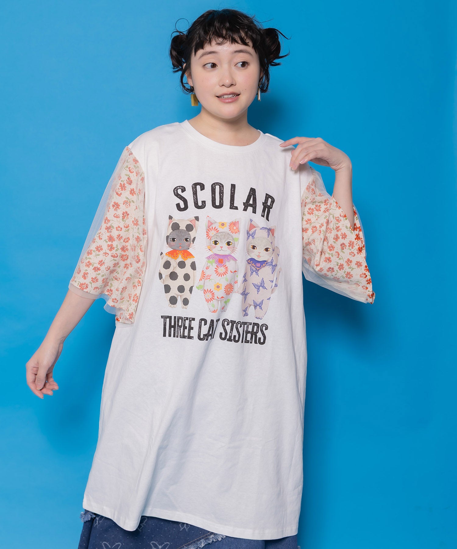 161628：おしゃれネコシスターズ チュール重ね袖ワンピースの通販-ScoLar