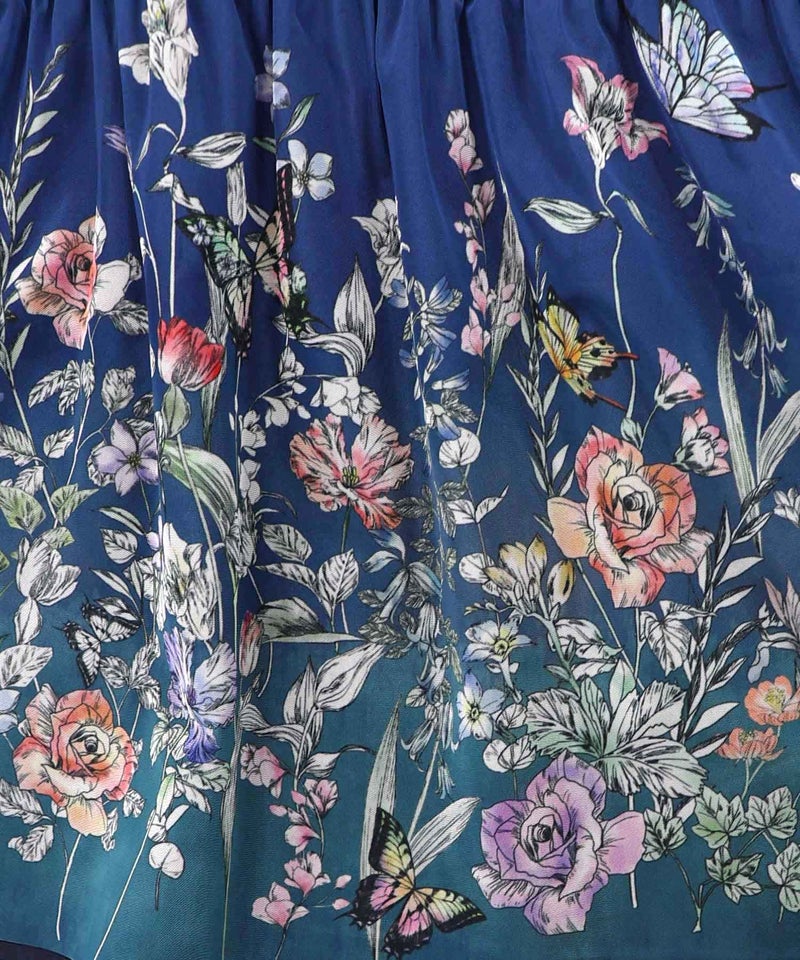 ジャージ風グラデーション裾花チュールフレアワンピース-7