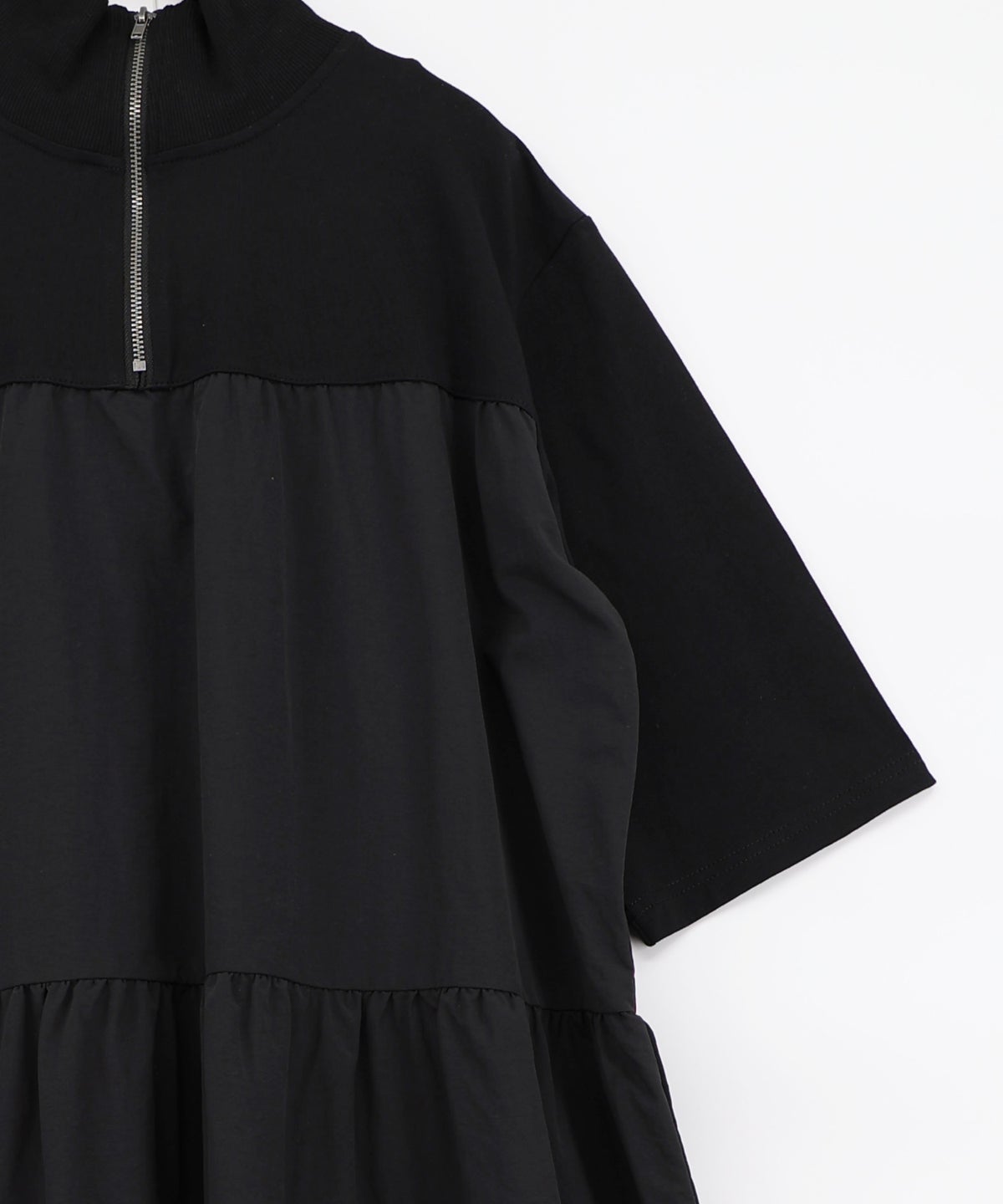 ジャージ風グラデーション裾花チュールフレアワンピース-9