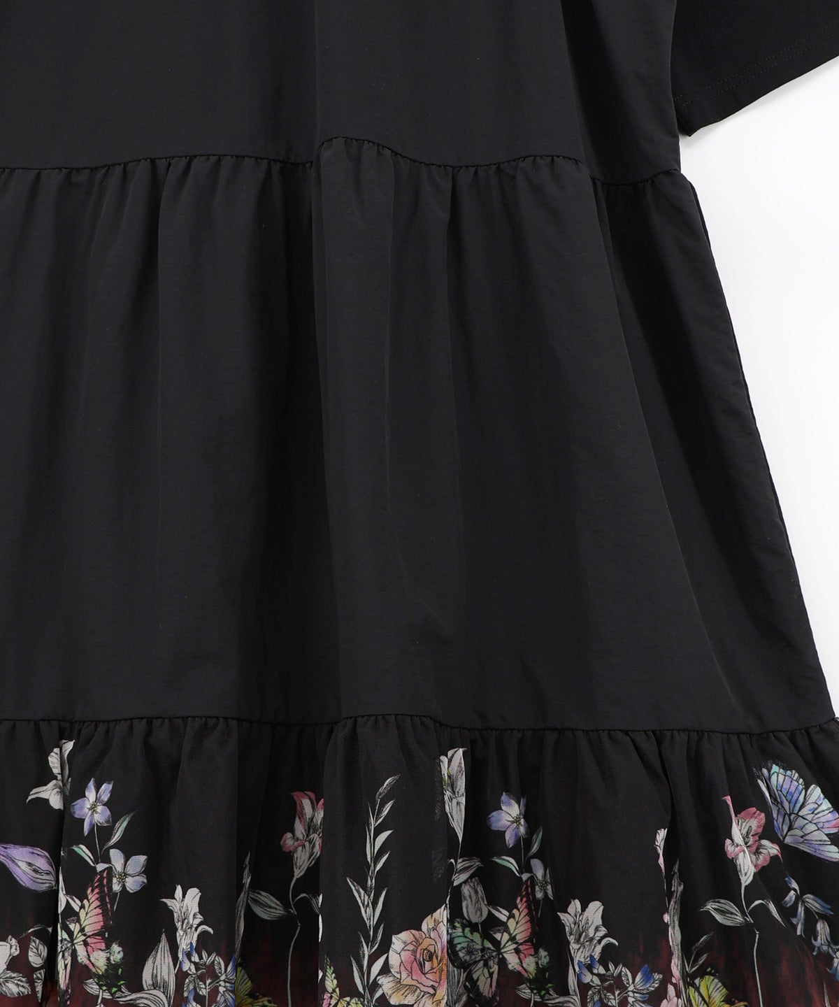 ジャージ風グラデーション裾花チュールフレアワンピース-10