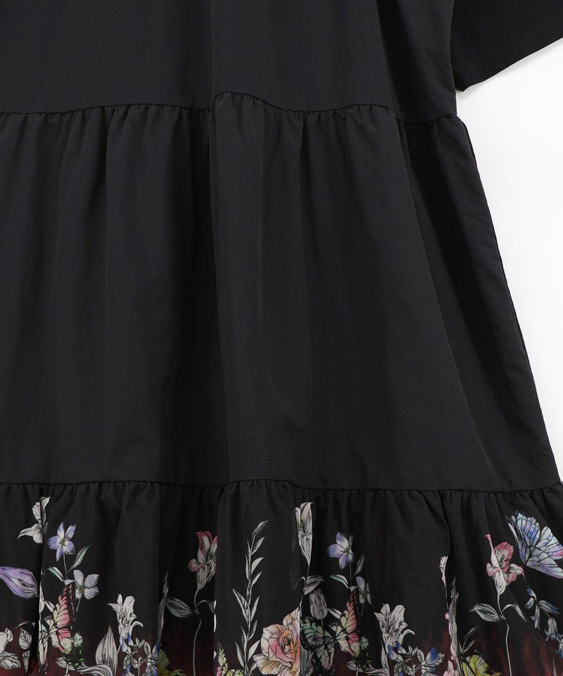 ジャージ風グラデーション裾花チュールフレアワンピース-10