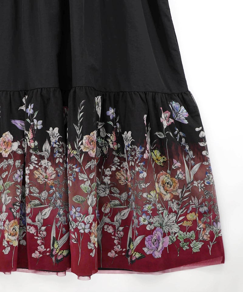 ジャージ風グラデーション裾花チュールフレアワンピース-11