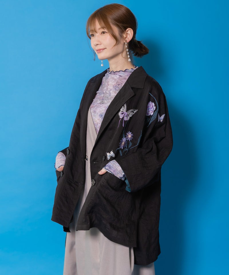 シアージャガード花蝶刺繍配色ジャケット-2
