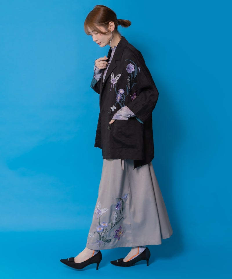 シアージャガード花蝶刺繍配色ジャケット-4