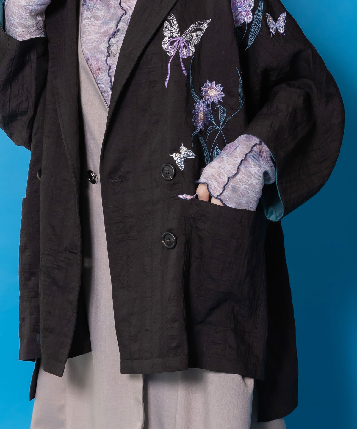 シアージャガード花蝶刺繍配色ジャケット-8
