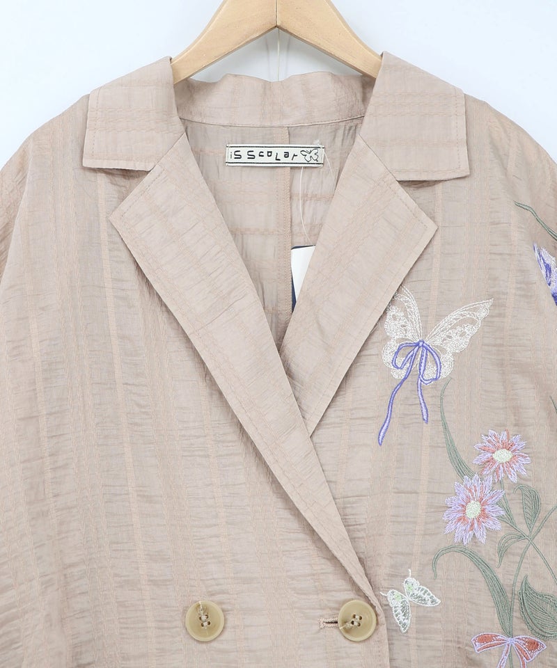 シアージャガード花蝶刺繍配色ジャケット-15