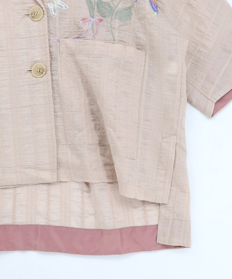 シアージャガード花蝶刺繍配色ジャケット-18