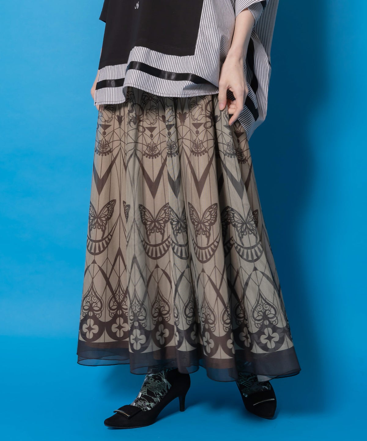 ゴシック柄チュール重ねリバーシブルスカート-1