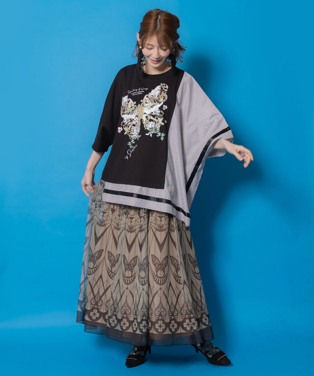 ゴシック柄チュール重ねリバーシブルスカート-2