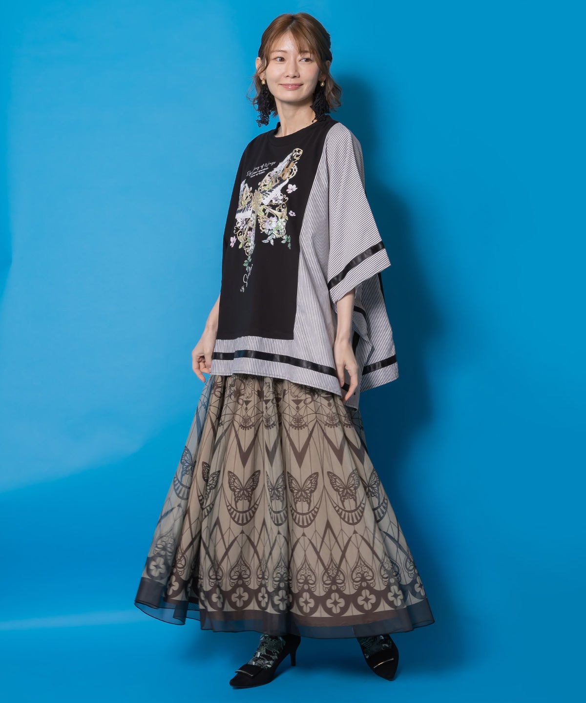 ゴシック柄チュール重ねリバーシブルスカート-3