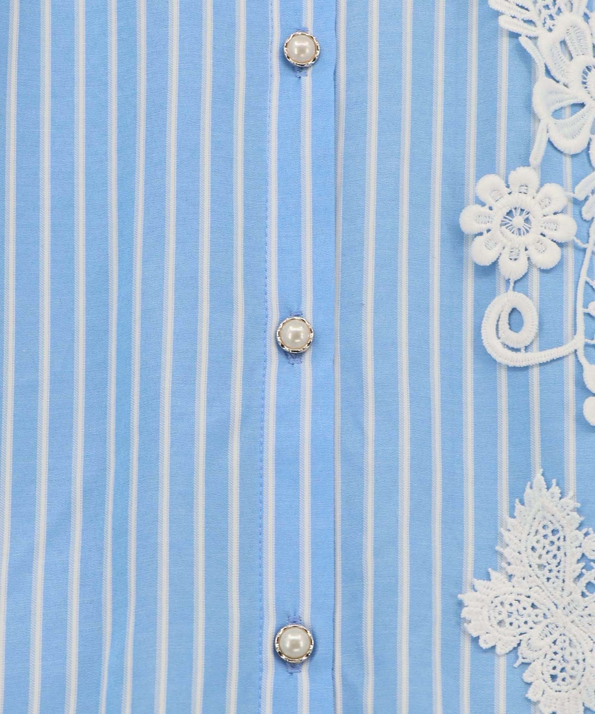 花蝶刺繍レース×ストライプ柄配色シャツ-14