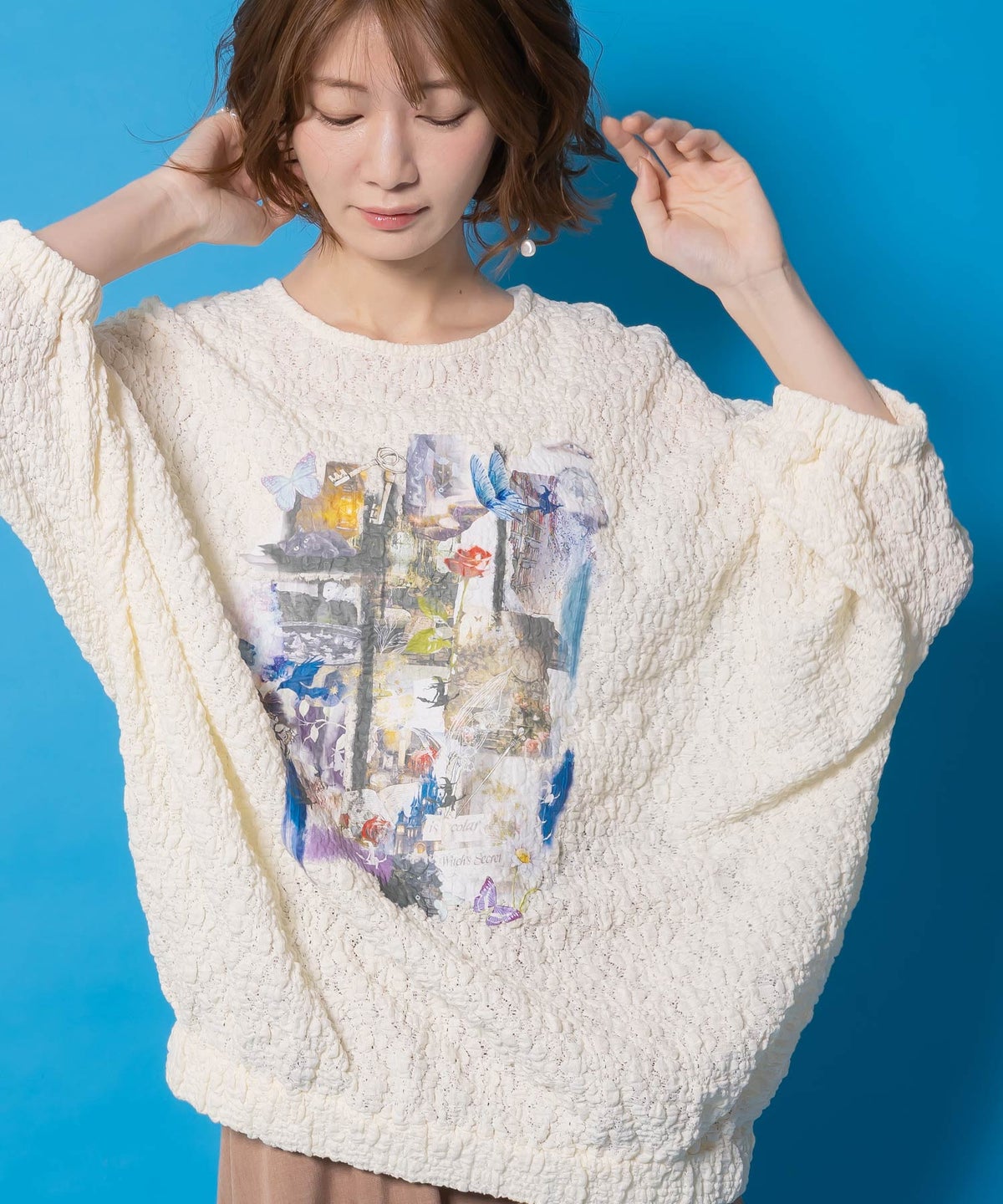 魔女の秘密コラージュ柄 シャーリングレースプルオーバー-6