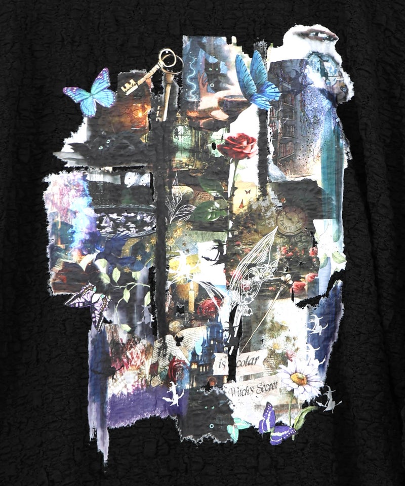 魔女の秘密コラージュ柄 シャーリングレースプルオーバー-11